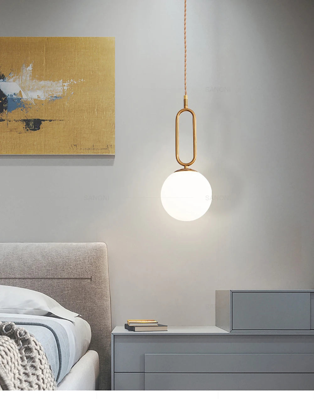 Modern Gold Glass Ball Pendant Lamp - Elegant Chandelier for Dining Room Kitchen or Bedside Lighting