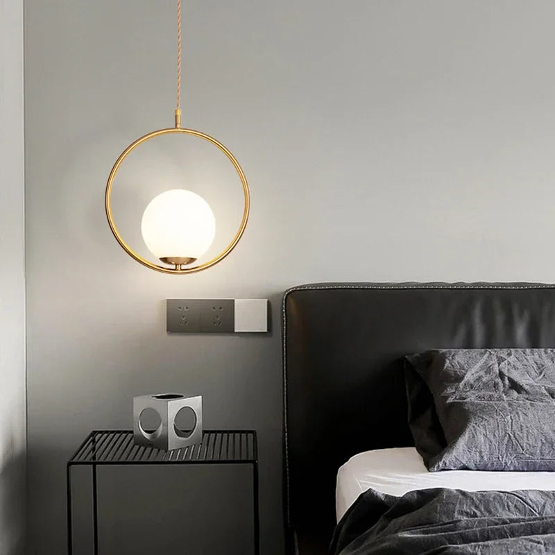 Modern Gold Glass Ball Pendant Lamp - Elegant Chandelier for Dining Room Kitchen or Bedside Lighting