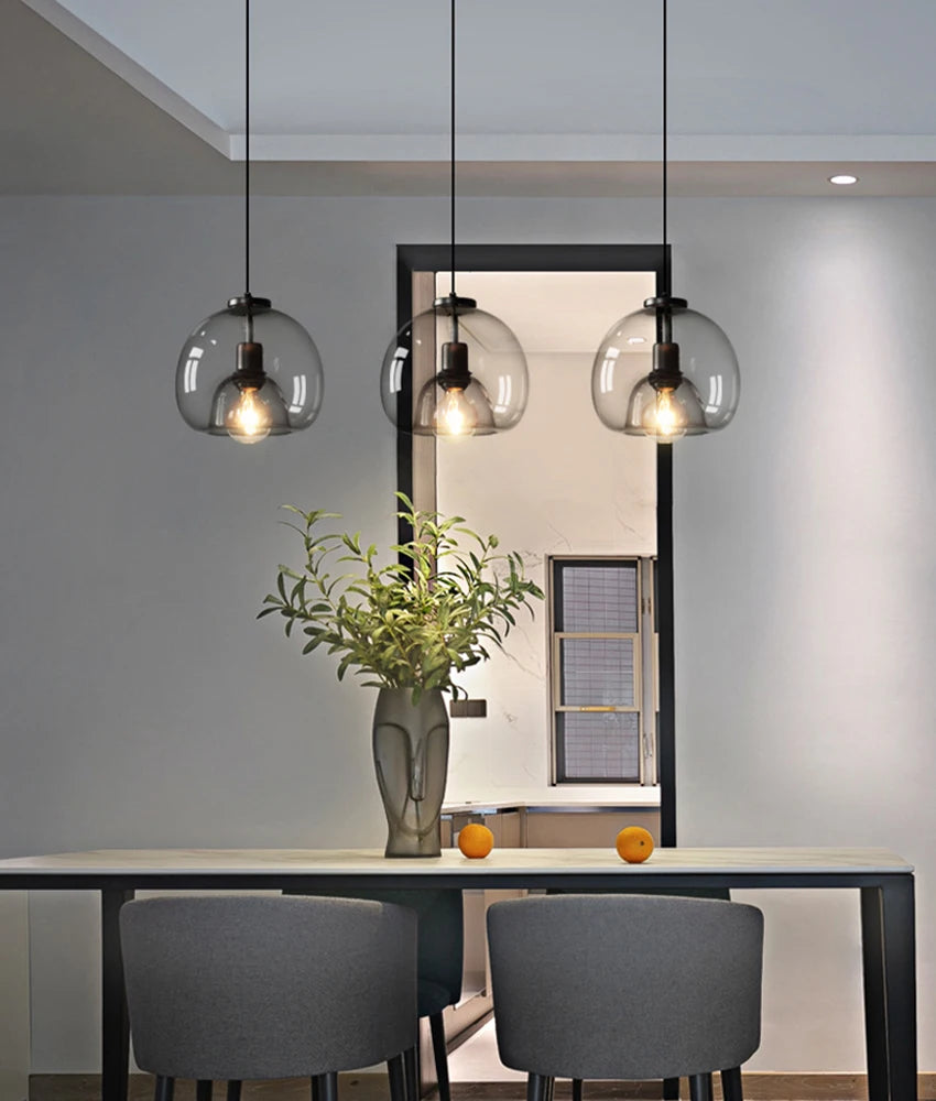 Glass LED Ceiling Chandelier Black Pendant Lamp for Living Room Dining Table Kitchen Bedroom Modern Gray Art Hanging Light
