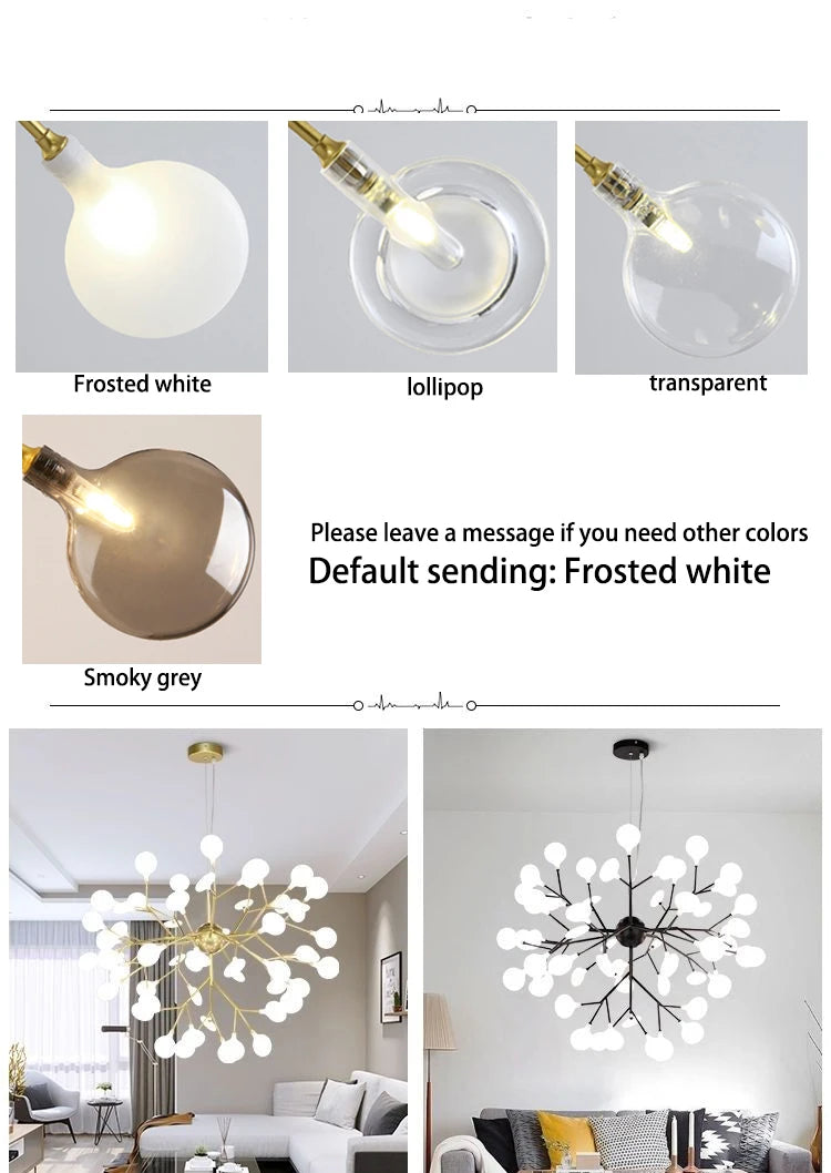 Firefly LED Pendant Crystal Chandelier - Enchanting Starry Light Fixture for Home and Commercial Décor with Frosted Glass Shade
