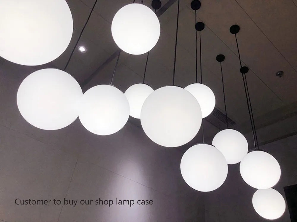 Home Decor Pendant Lights - White Glass Ball Hanging Lamps for Bar Dining Room and Bedroom Clothing Store LED Ceiling Chandeliers