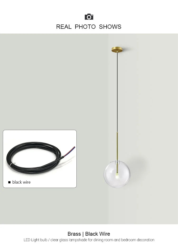 Nordic Chandeliers Lighting Clear Glass Ball Pendant Lights Dining Room Bedroom Decorate Kitchen Fixture Bedside Bar Hanging Lamp