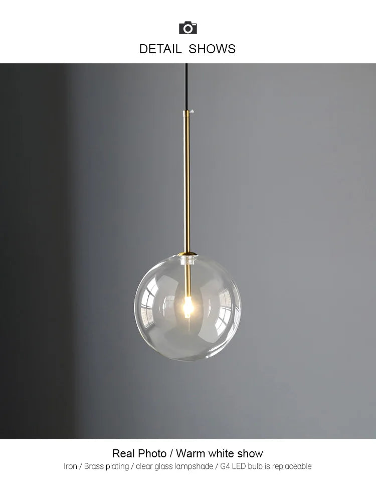 Nordic Chandeliers Lighting Clear Glass Ball Pendant Lights Dining Room Bedroom Decorate Kitchen Fixture Bedside Bar Hanging Lamp