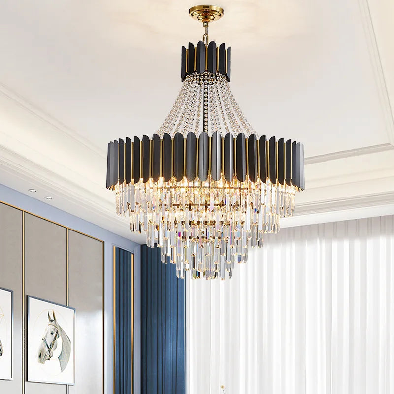 Postmodern Double Layer LED Crystal Chandelier for Living Room Hotel Lobby and Villa - Creative Minimalist Pendant Light