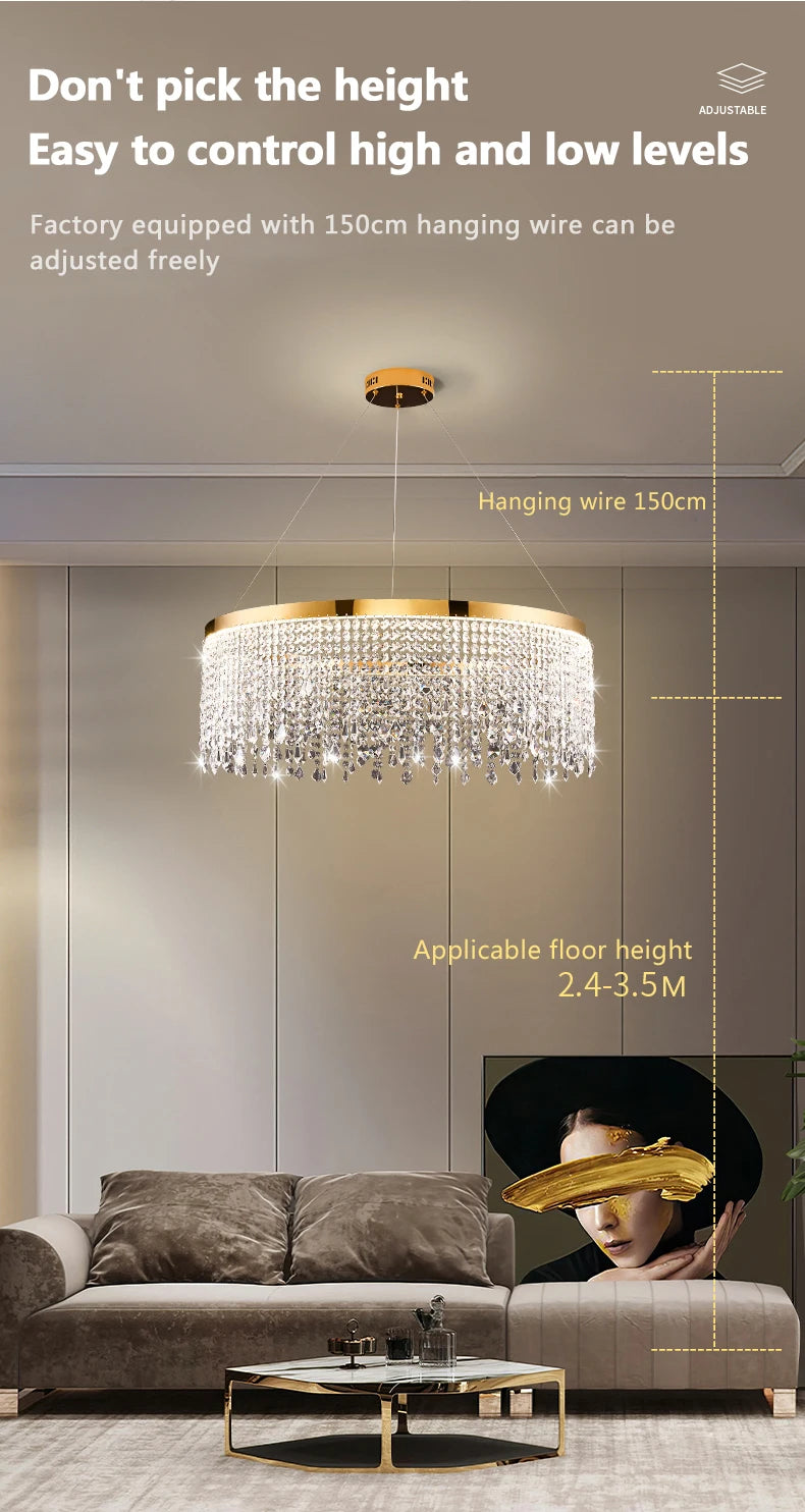 Living Room Luxury Chandelier Crystal Hanging Lamp Modern Home Decor LED Luster for Dining Room Pendant Lighting Fixture