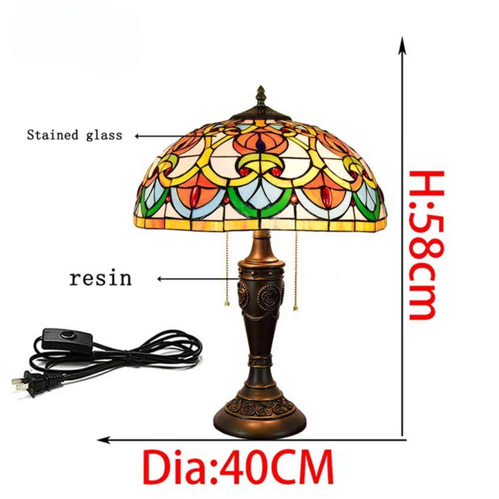 Tiffany Stained Glass Castle Lamp - Mediterranean Style Nightstand  Desk Light