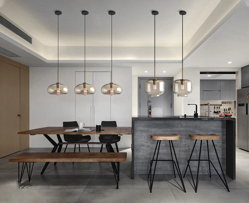 Modern Glass Pendant Light for Dining Room Cafe Bar Bedroom Bedside Hanging Lamps for Ceiling Kitchen Island Suspension Chandelier