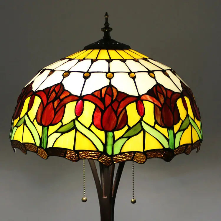 Tiffany Style LED Floor Lamp with Red Stained Glass Rose Shade  63-Inch Tall Standing Reading Light