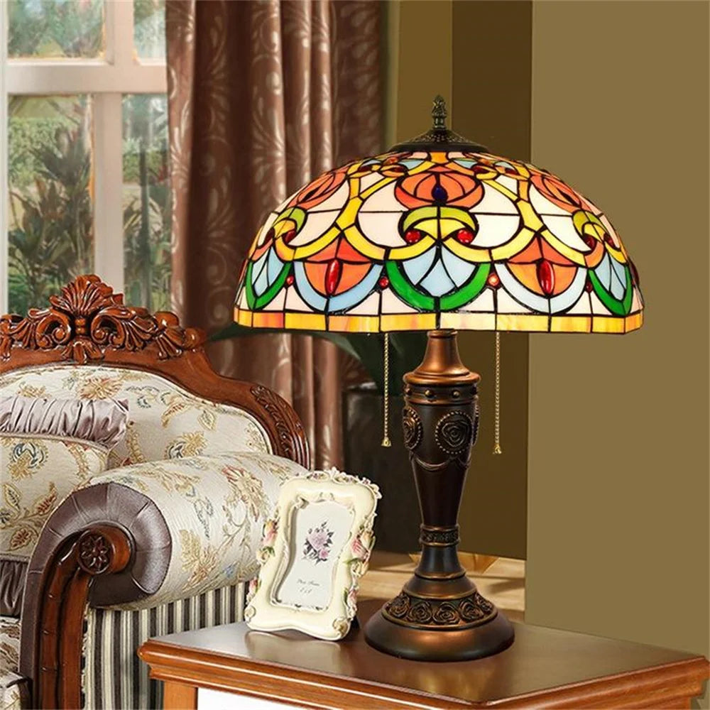 Tiffany Stained Glass Castle Lamp - Mediterranean Style Nightstand  Desk Light