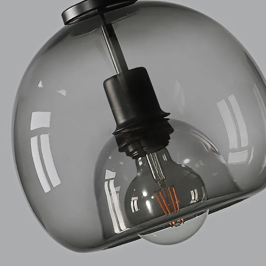 Glass LED Ceiling Chandelier Black Pendant Lamp for Living Room Dining Table Kitchen Bedroom Modern Gray Art Hanging Light
