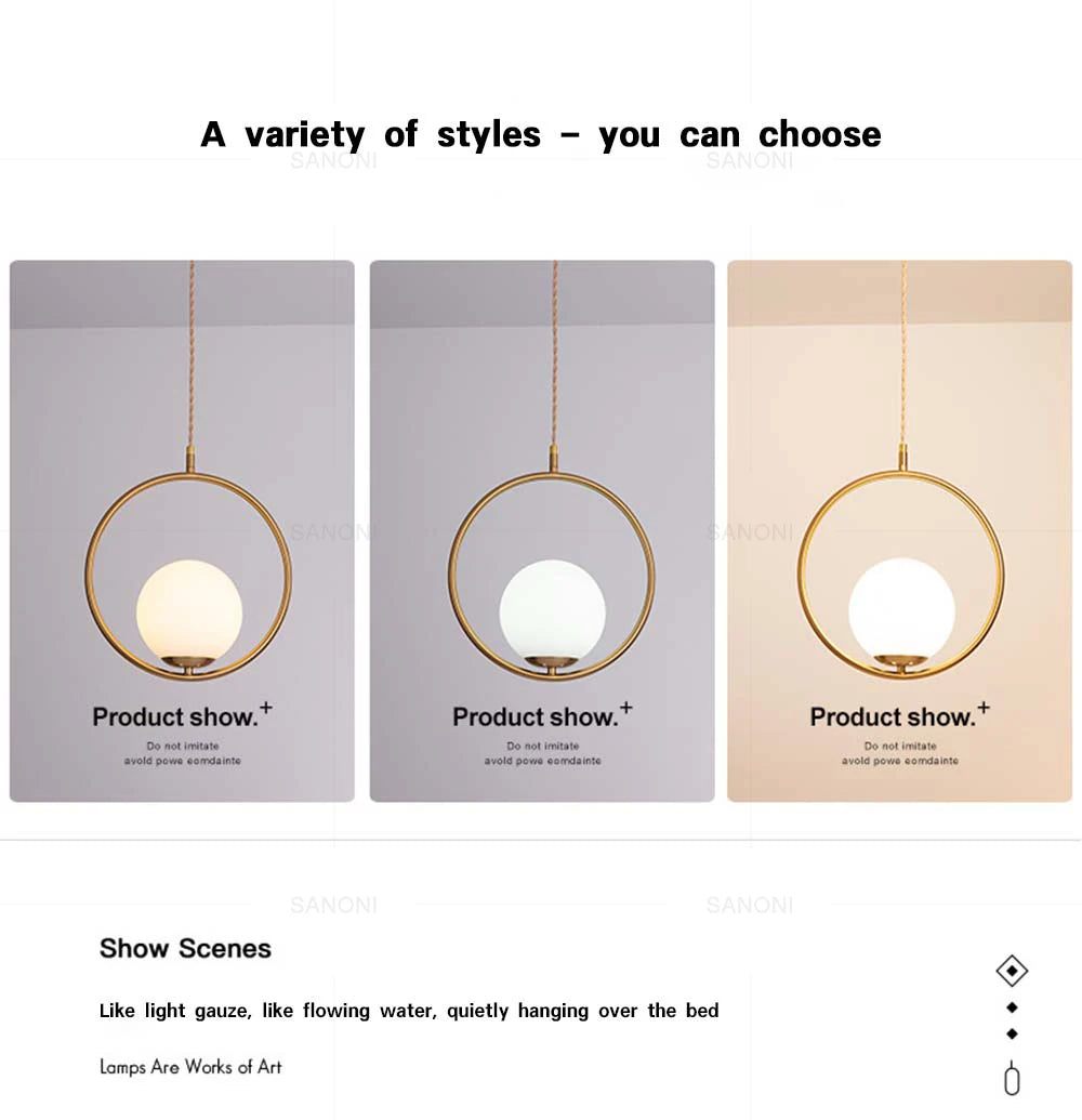 Modern Gold Glass Ball Pendant Lamp - Elegant Chandelier for Dining Room Kitchen or Bedside Lighting