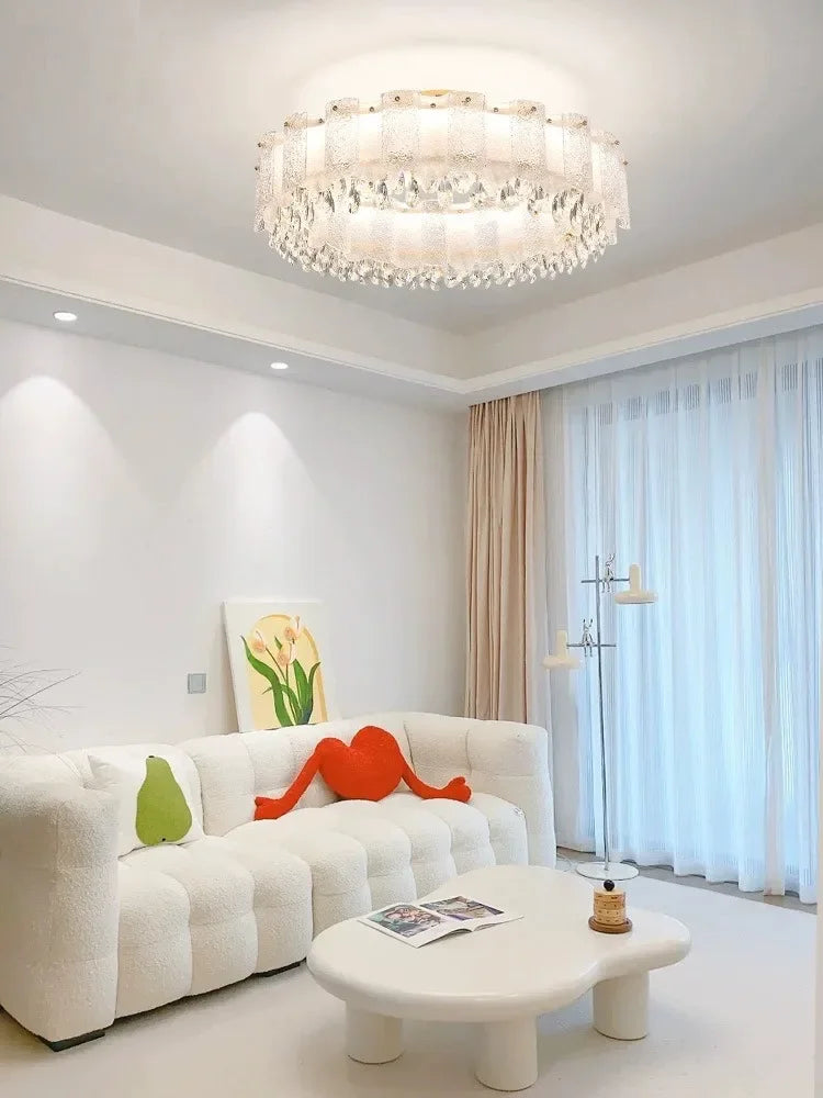 Modern Round Oval Crystal Chandelier Luxurious Frosted Glass LED Lighting for Living Room Dining Room or Bedroom