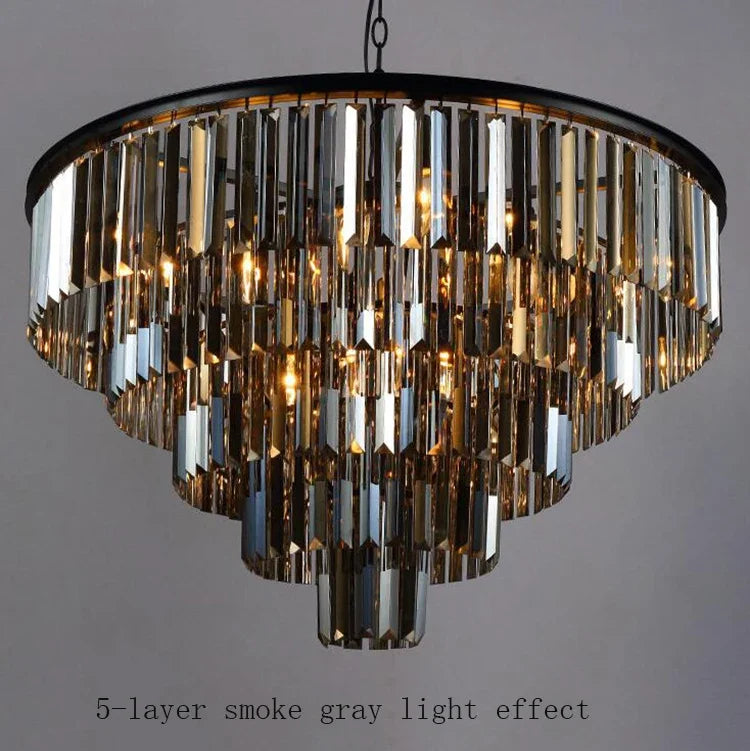 Modern Crystal Chandelier Elegant K9 Crystal Smoky Gray Crystal Suspension Lamps for Cafe Restaurant Hotel