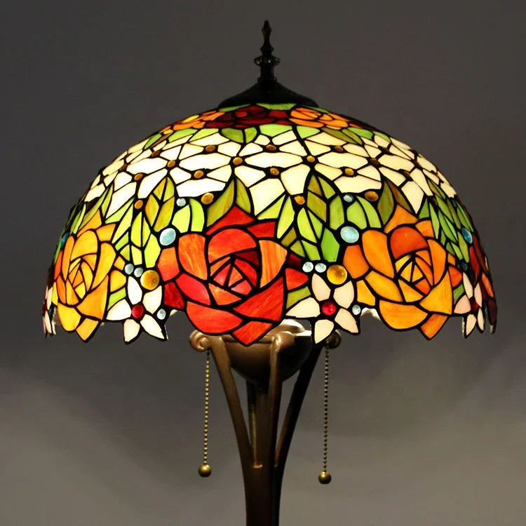 Tiffany Style LED Floor Lamp with Red Stained Glass Rose Shade  63-Inch Tall Standing Reading Light