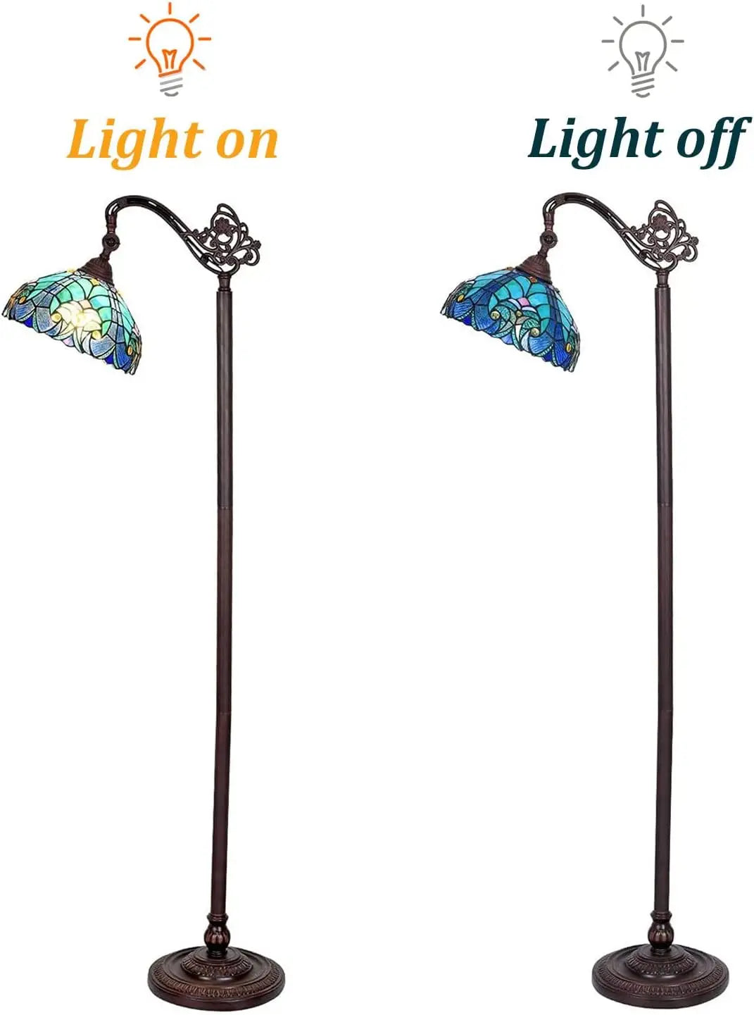 Antique Style Tall Standing Stained Glass Reading Floor Lamp - Luxurious Handcrafted Lighting for Cozy Spaces