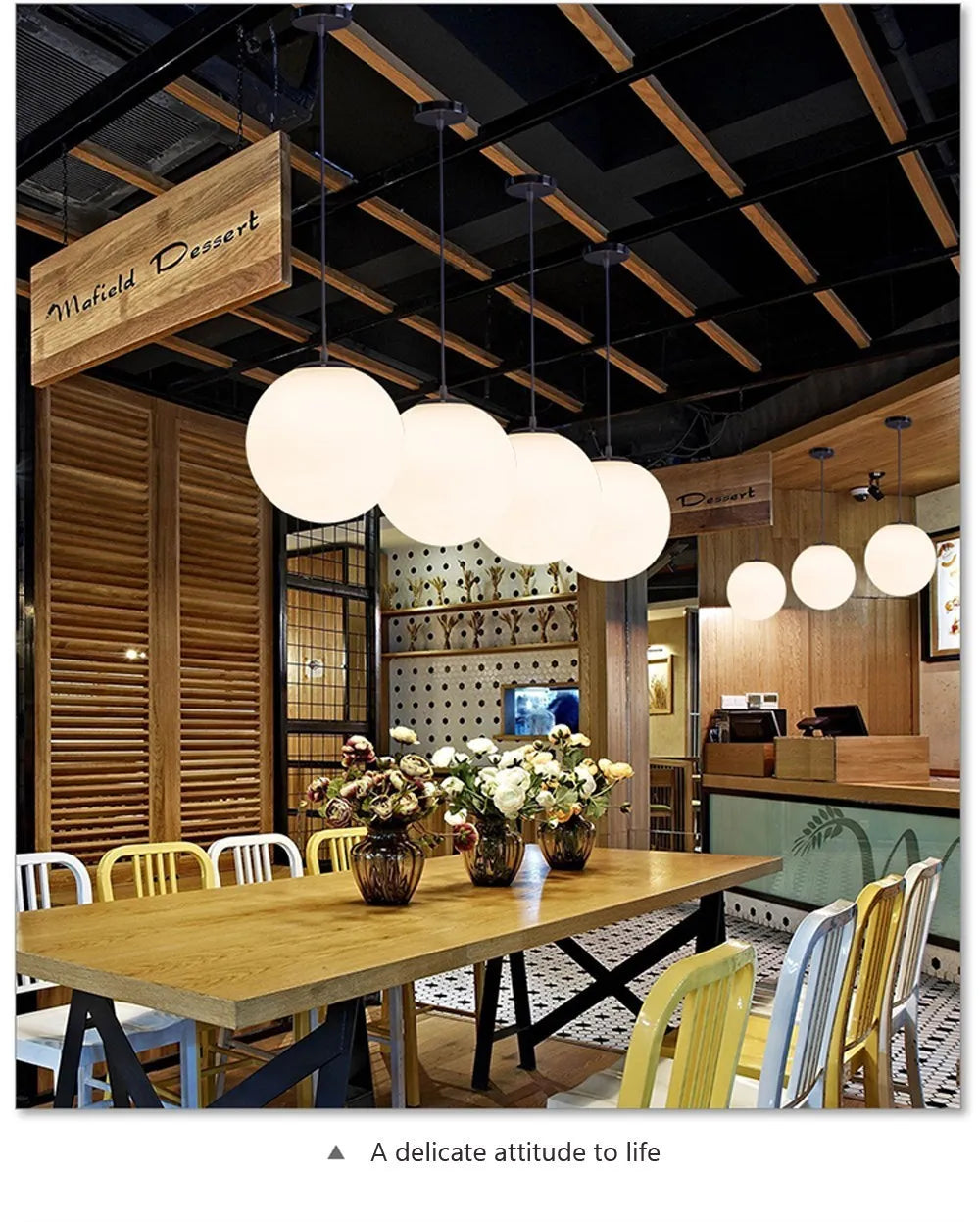 Home Decor Pendant Lights - White Glass Ball Hanging Lamps for Bar Dining Room and Bedroom Clothing Store LED Ceiling Chandeliers