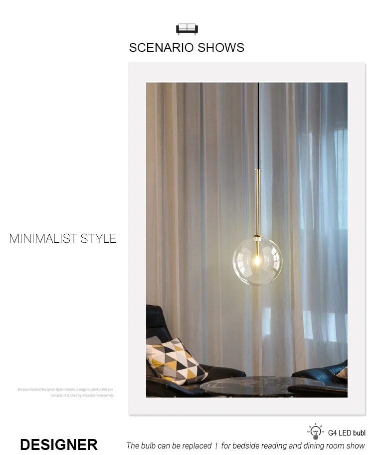 Nordic Chandeliers Lighting Clear Glass Ball Pendant Lights Dining Room Bedroom Decorate Kitchen Fixture Bedside Bar Hanging Lamp