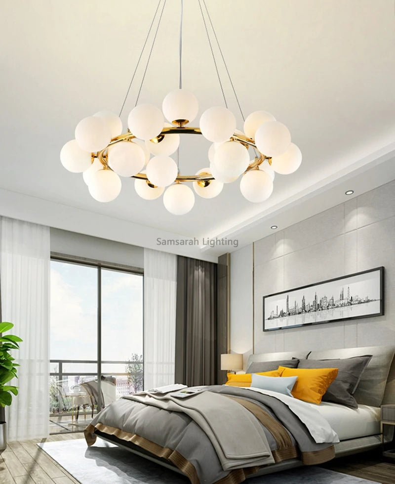 Contemporary LED Bubble Glass Pendant Chandelier for Living and Dining Rooms