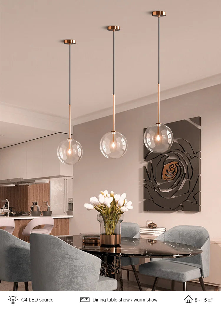 Nordic Chandeliers Lighting Clear Glass Ball Pendant Lights Dining Room Bedroom Decorate Kitchen Fixture Bedside Bar Hanging Lamp