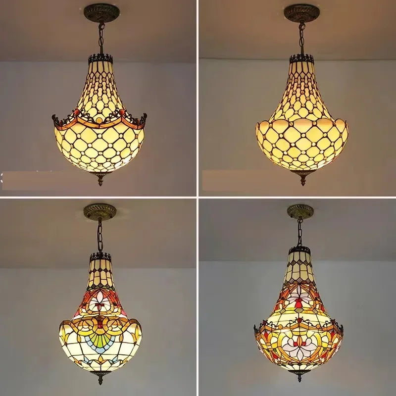 Mediterranean Vintage Stained Glass Chandelier Pendant Lamp for Living Room Bedroom or Dining Room