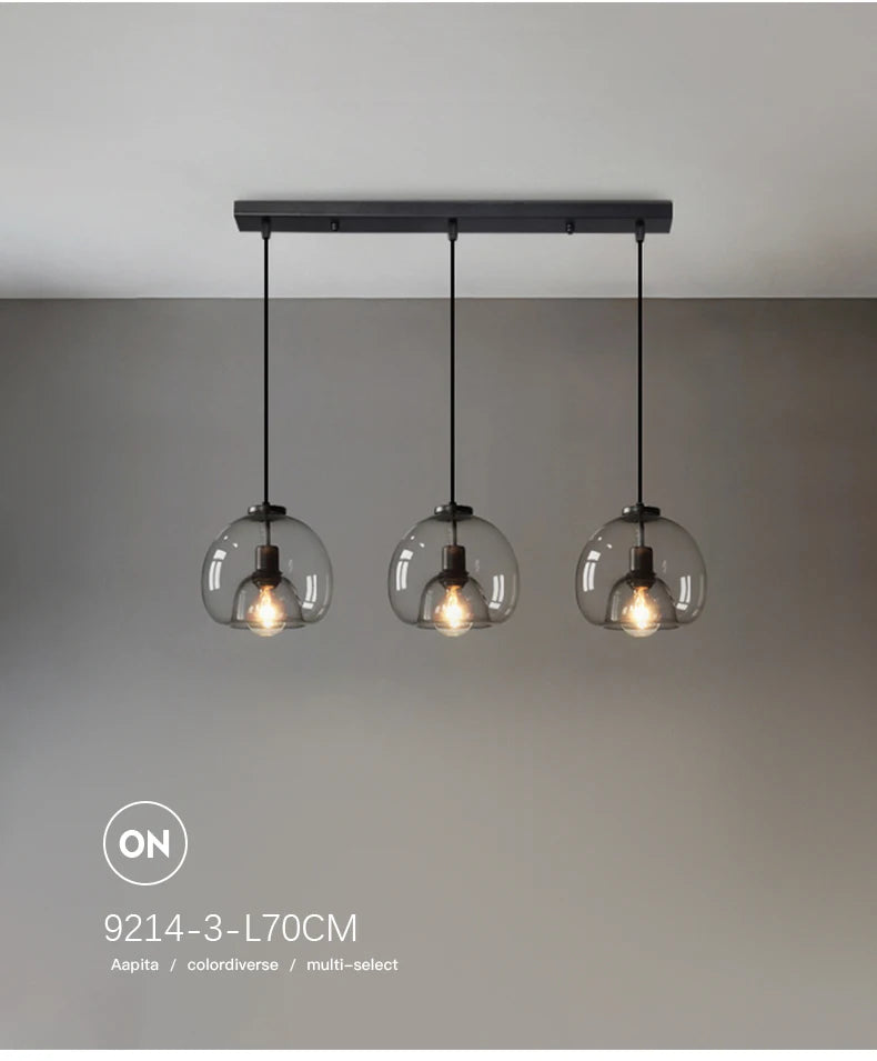Nordic Glass Pendant Light for Kitchen Island Chandelier Smoke Gray Hanging Lamp for Living Room Dining Room