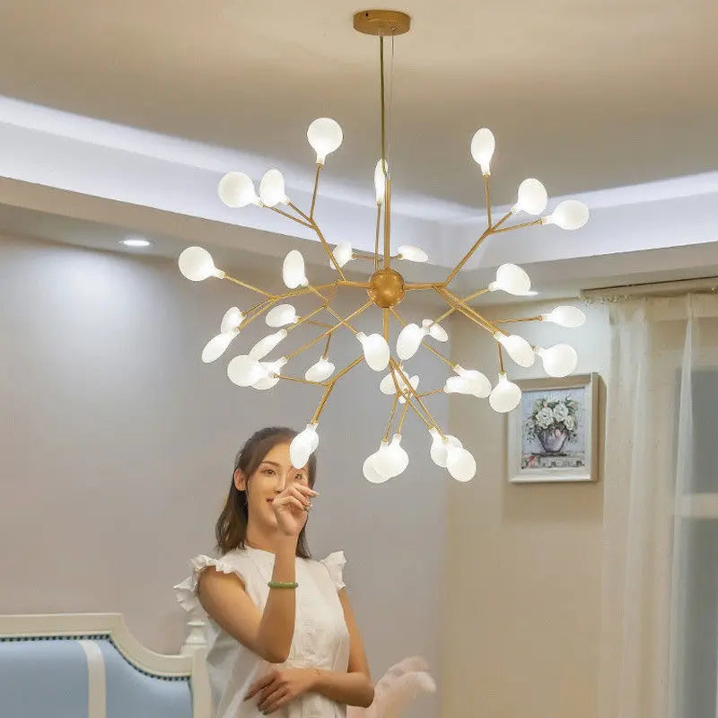Firefly LED Pendant Crystal Chandelier - Enchanting Starry Light Fixture for Home and Commercial Décor with Frosted Glass Shade