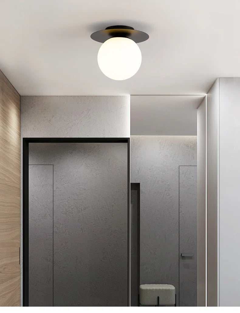 Modern Black Gold LED Ceiling Lamp - Elegant Glass Ball Chandelier Light for Home and Balcony Fixtures