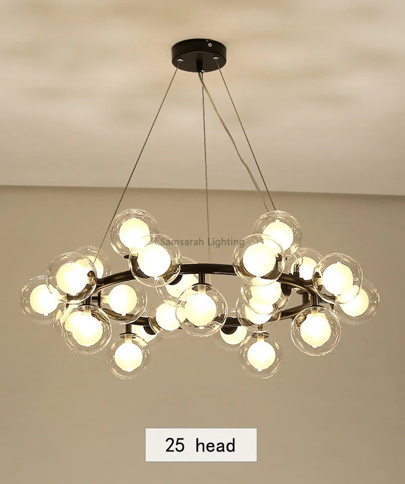 Contemporary LED Bubble Glass Pendant Chandelier for Living and Dining Rooms