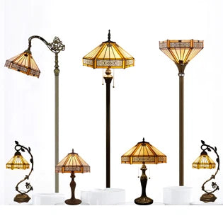 Yellow Hexagon Stained Glass Torchiere Floor Lamp - 66in Tall Corner Accent Light for Living Room and Bedroom Handcrafted Collectible Decor