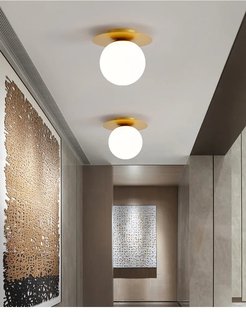 Modern Black Gold LED Ceiling Lamp - Elegant Glass Ball Chandelier Light for Home and Balcony Fixtures