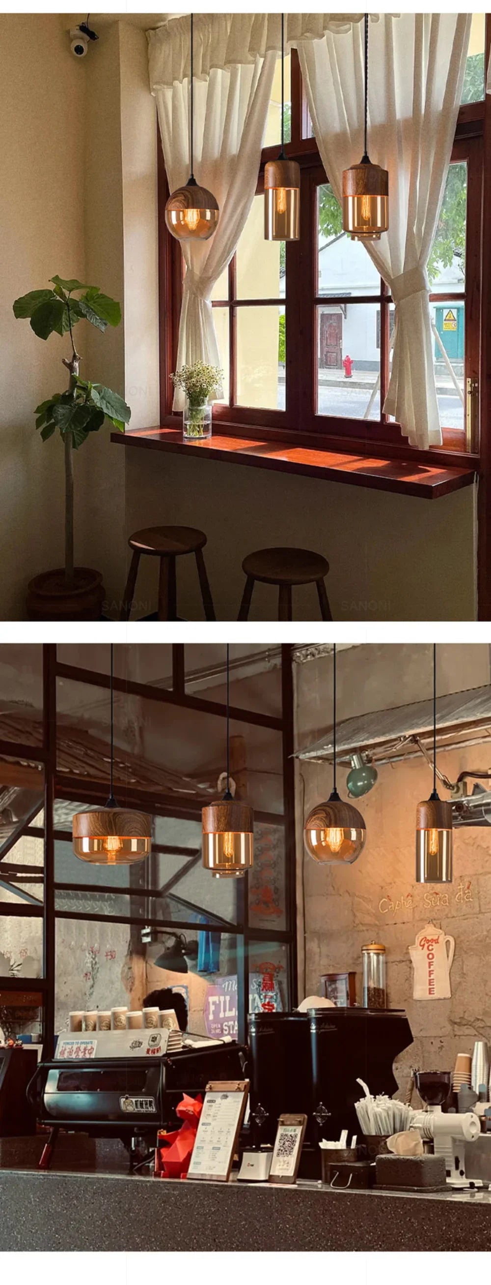 Modern LED Pendant Light Fixtures Nordic Glass Wood Chandelier for Living and Dining Room Light Bedroom Wood Color Hanging Lamp