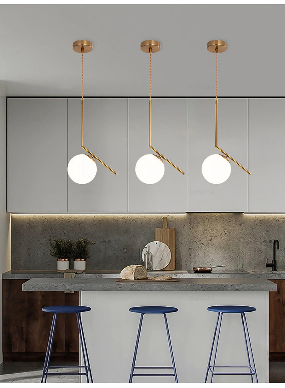 Modern Gold Glass Ball Pendant Lamp - Elegant Chandelier for Dining Room Kitchen or Bedside Lighting