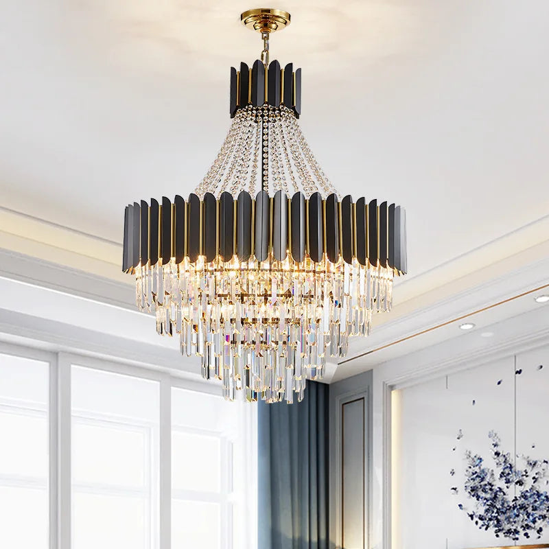 Postmodern Double Layer LED Crystal Chandelier for Living Room Hotel Lobby and Villa - Creative Minimalist Pendant Light