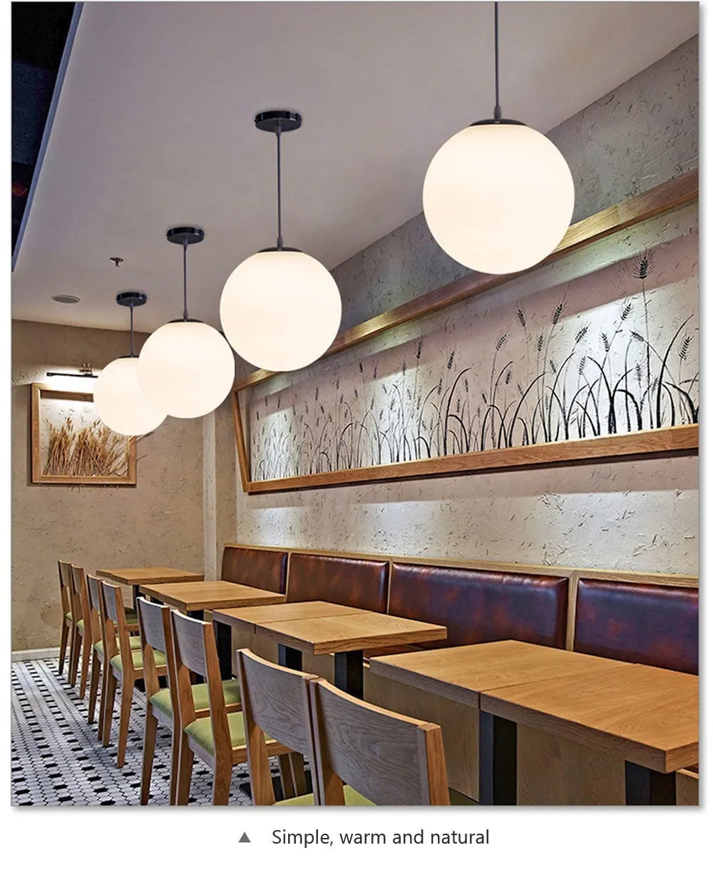 Home Decor Pendant Lights - White Glass Ball Hanging Lamps for Bar Dining Room and Bedroom Clothing Store LED Ceiling Chandeliers