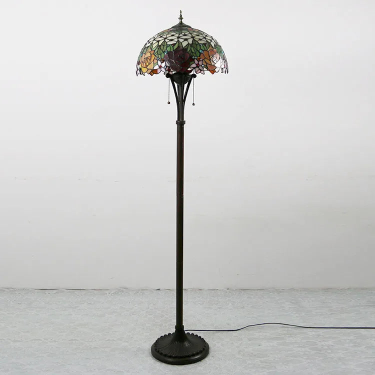 Tiffany Style LED Floor Lamp with Red Stained Glass Rose Shade  63-Inch Tall Standing Reading Light