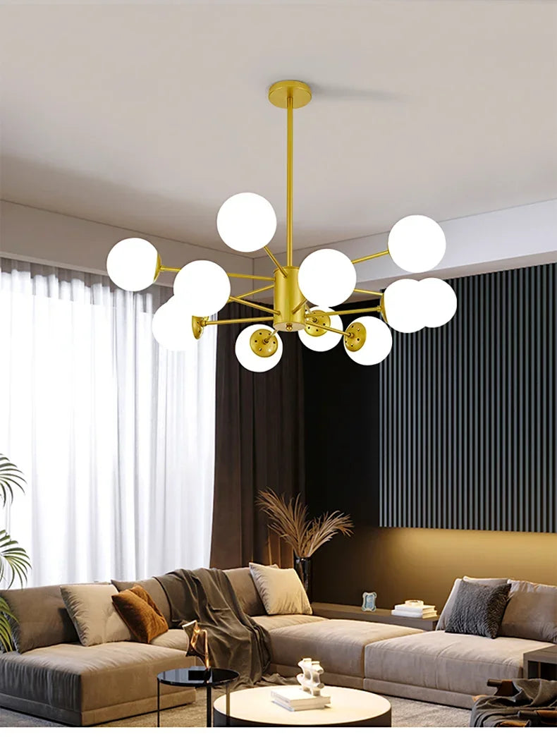 Modern Glass LED Chandelier Lighting Ceiling Chandeliers Light for Dining Living Room Bedroom Kitchen Indoor Lustre Fixture Lamp