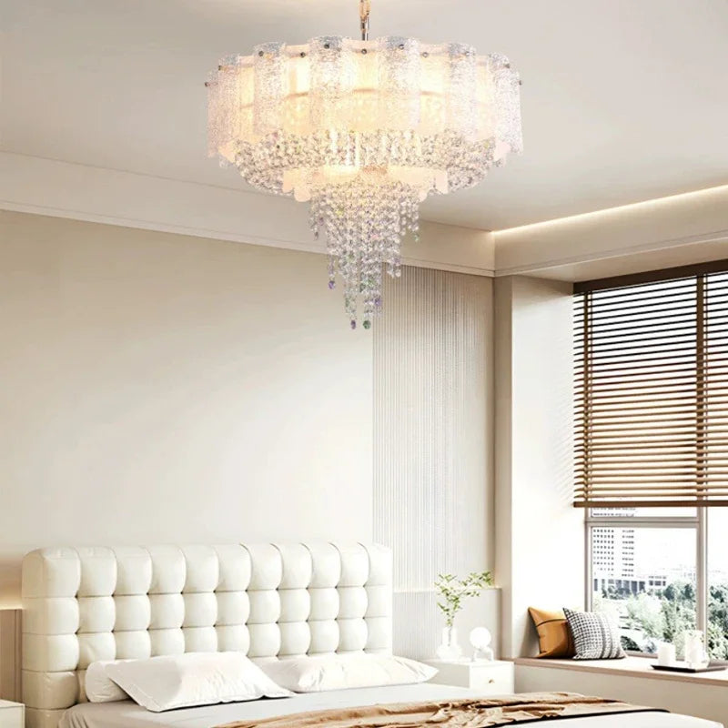 Modern Round Oval Crystal Chandelier Luxurious Frosted Glass LED Lighting for Living Room Dining Room or Bedroom