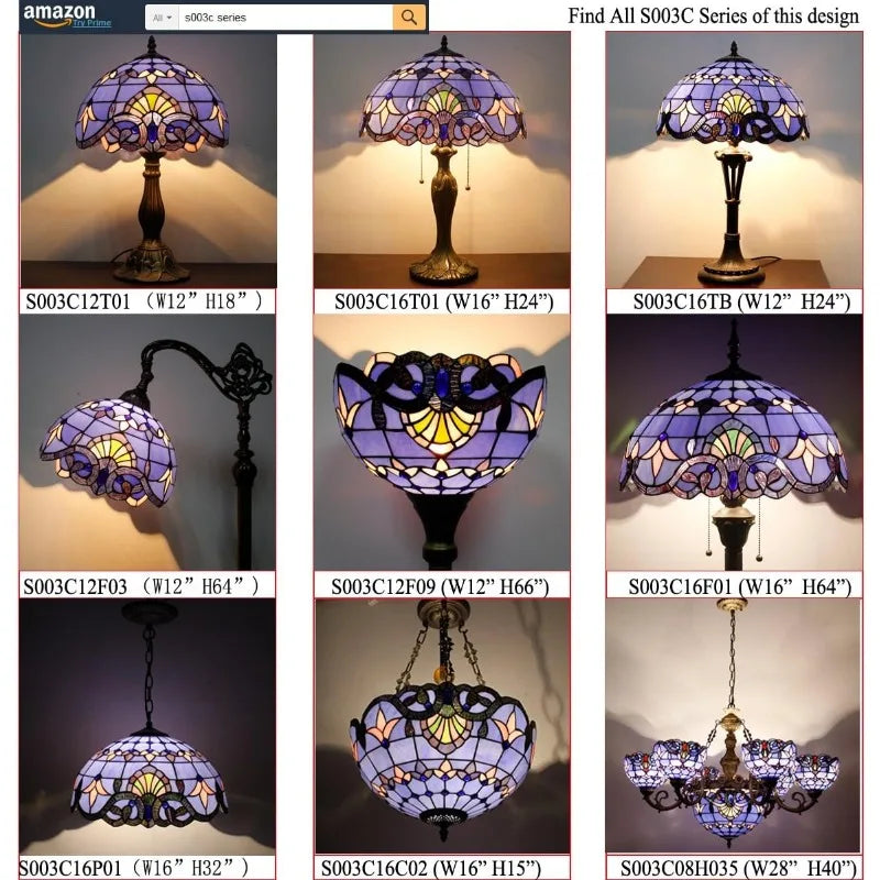 Adjustable Gooseneck Floor Lamp - Blue Purple Stained Glass Reading Light for Corner Spaces 12x18x64 Inches