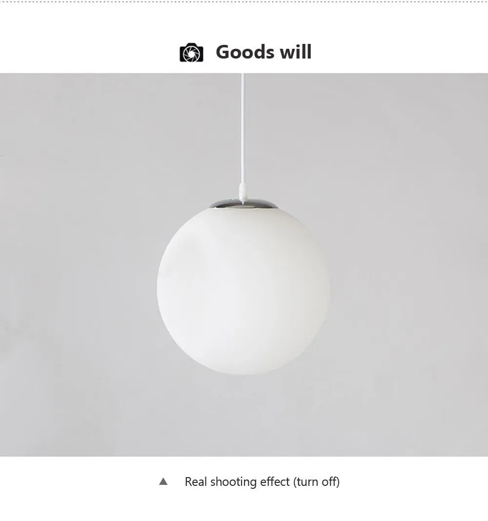 Home Decor Pendant Lights - White Glass Ball Hanging Lamps for Bar Dining Room and Bedroom Clothing Store LED Ceiling Chandeliers