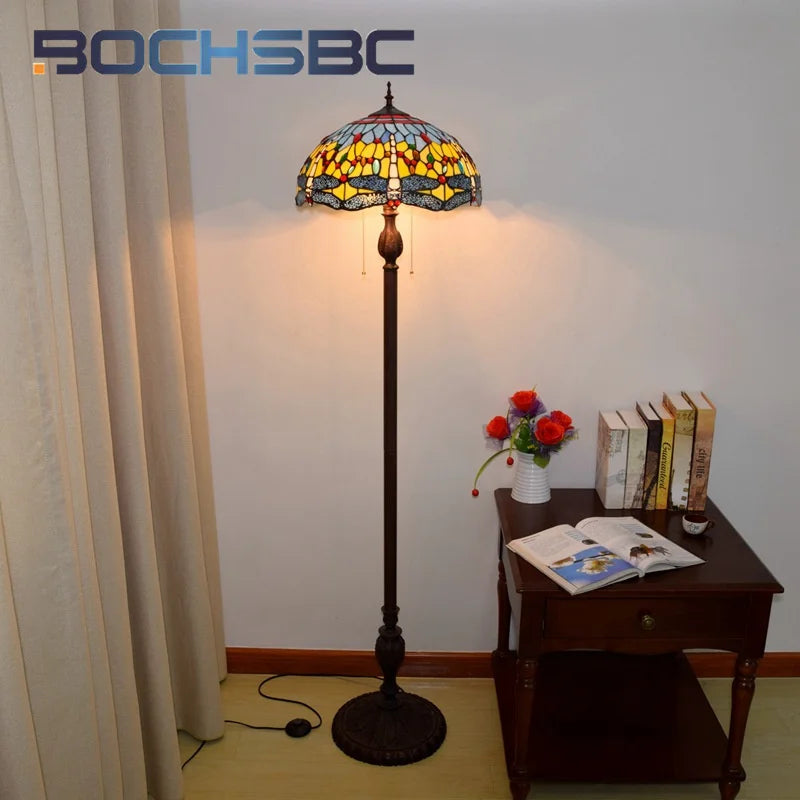 Colorful Dragonfly Floor Lamp - Art Deco Tripod Design for Living Room Dining Room Study or Bedroom