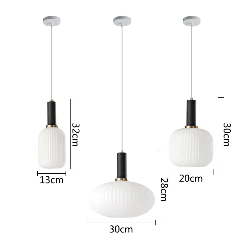 White Glass LED Pendant Lamp Modern Hanging Chandeliers Lighting Fixture Dining Room Kitchen Home Droplight Bedroom Bedside Lamp