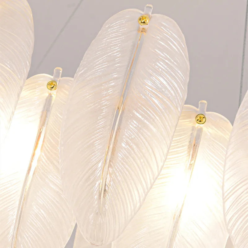 Feather Glass and Gold Metal Modern Luxury Pendant Light - Chic Chandelier for Living Room and Bedroom Décor