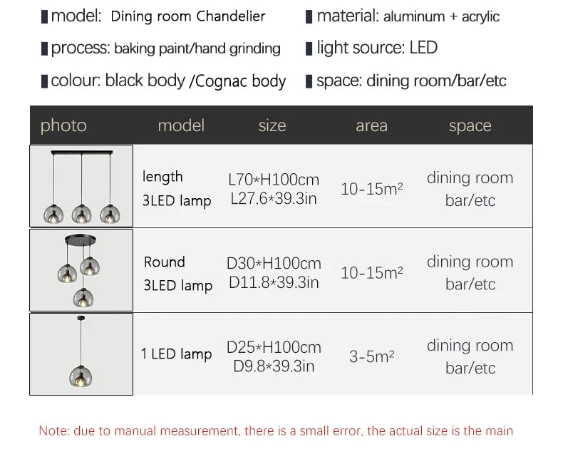 Glass LED Ceiling Chandelier Black Pendant Lamp for Living Room Dining Table Kitchen Bedroom Modern Gray Art Hanging Light