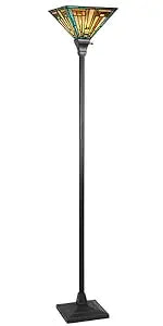 Mission Style Green Stained Glass Floor Lamp - Antique Double Light Reading Lamp with Handcrafted Elegance for Home Decor