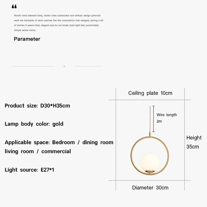 Modern Gold Glass Ball Pendant Lamp - Elegant Chandelier for Dining Room Kitchen or Bedside Lighting