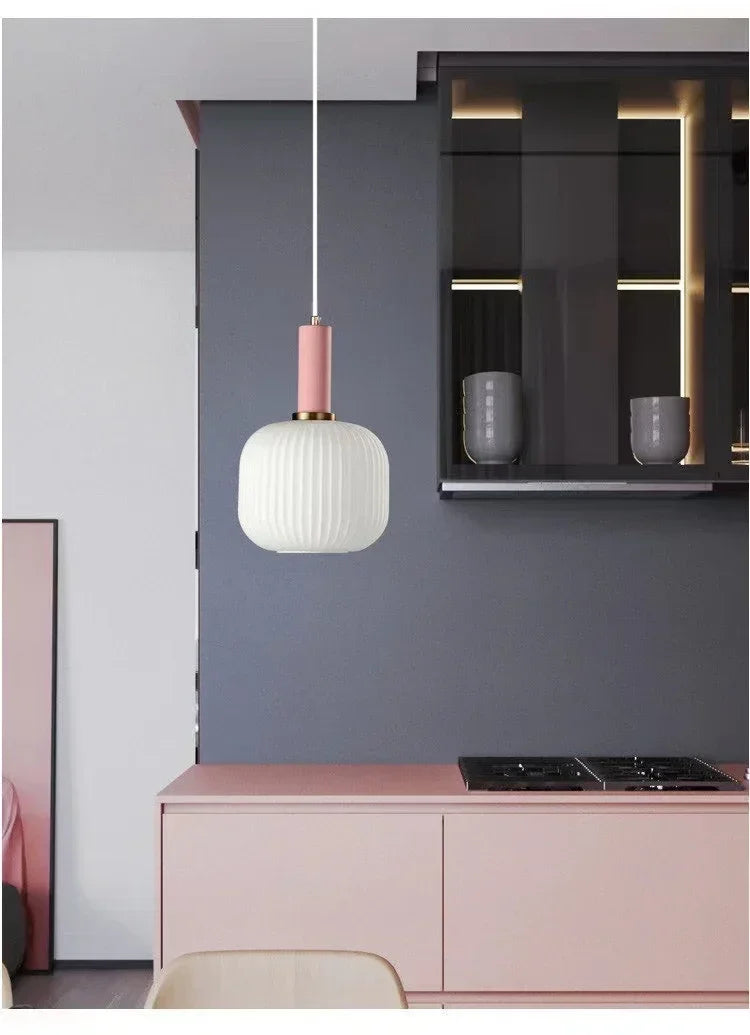 White Glass LED Pendant Lamp Modern Hanging Chandeliers Lighting Fixture Dining Room Kitchen Home Droplight Bedroom Bedside Lamp