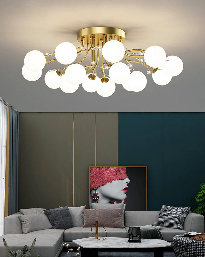 Black Gold Chandeliers Clear Star Milk White Glass Ball Ceiling Lamp with Crystal Living Room Decor Pendant Lights
