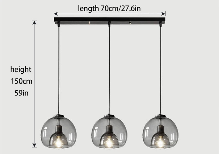 Glass LED Ceiling Chandelier Black Pendant Lamp for Living Room Dining Table Kitchen Bedroom Modern Gray Art Hanging Light