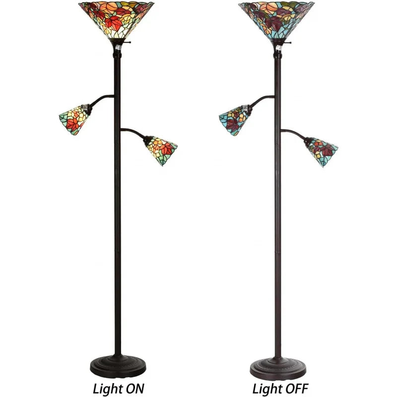 Maple Tree Leaves Tiffany-style Stained Glass Torchiere Floor Lamp with Sidelights - 70in Elegant Home Decor