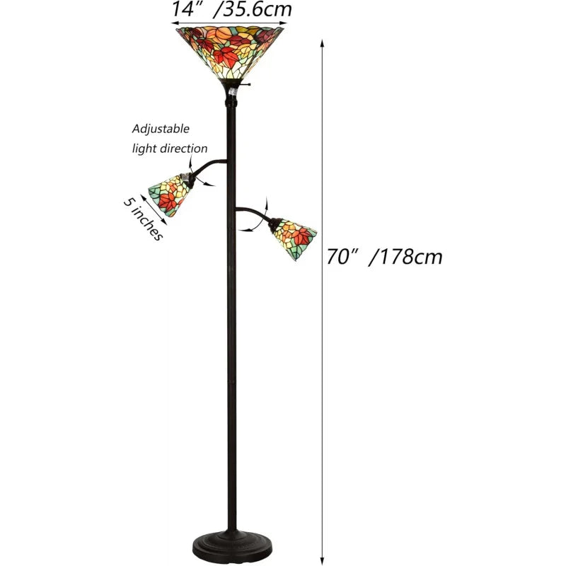 Maple Tree Leaves Tiffany-style Stained Glass Torchiere Floor Lamp with Sidelights - 70in Elegant Home Decor